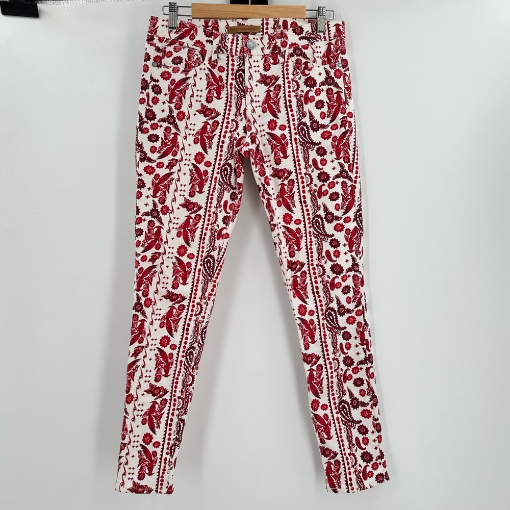 Rebecca Minkoff Bleecker Red Paisley Bird Print Skinny Jeans Women’s Size 29